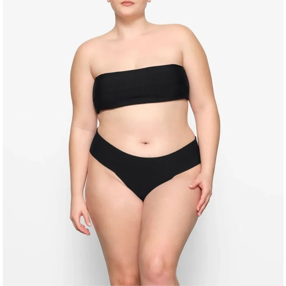 SKIMS Knit Swim Bandeau Top Onyx Size M